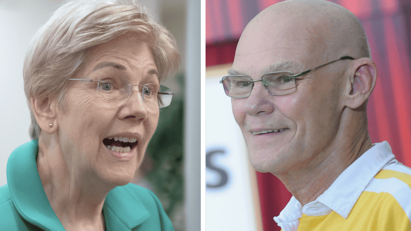 Warren Dismisses Carville's Party Critique, Citing His Overabundance of Opinions